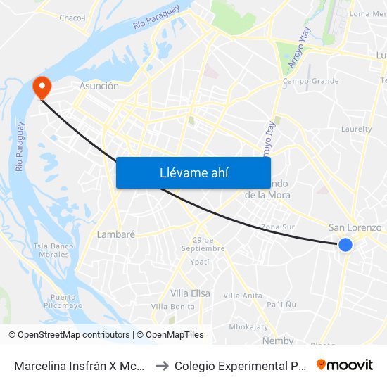 Marcelina Insfrán X Mcal. Estigarribia to Colegio Experimental Paraguay-Brasil map