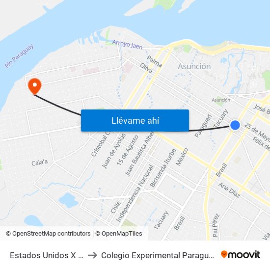 Estados Unidos X Azara to Colegio Experimental Paraguay-Brasil map