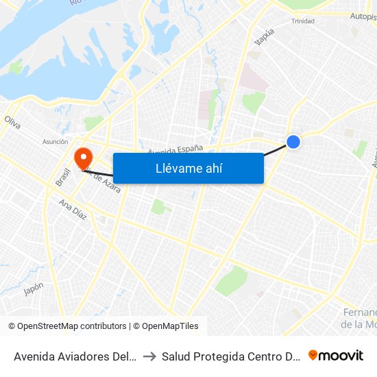Avenida Aviadores Del Chaco, 1669 to Salud Protegida Centro De Diagnósticos map