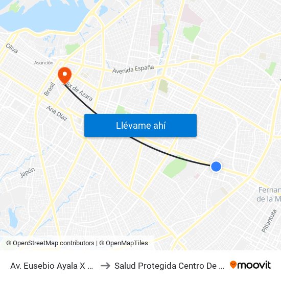 Av. Eusebio Ayala X Félix Lopéz to Salud Protegida Centro De Diagnósticos map