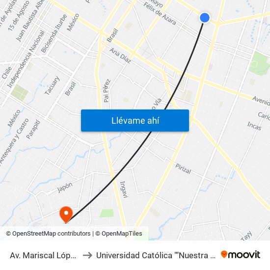 Av. Mariscal López X Melgarejo to Universidad Católica ""Nuestra Señora De La Asunción"" map