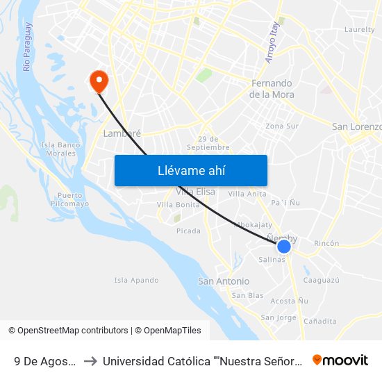 9 De Agosto, 345 to Universidad Católica ""Nuestra Señora De La Asunción"" map