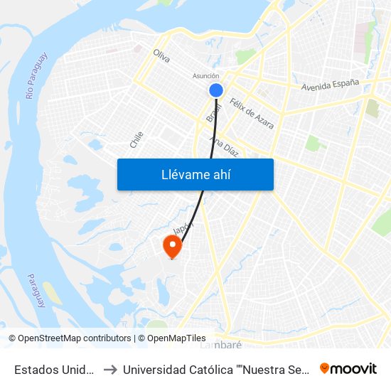 Estados Unidos X Azara to Universidad Católica ""Nuestra Señora De La Asunción"" map