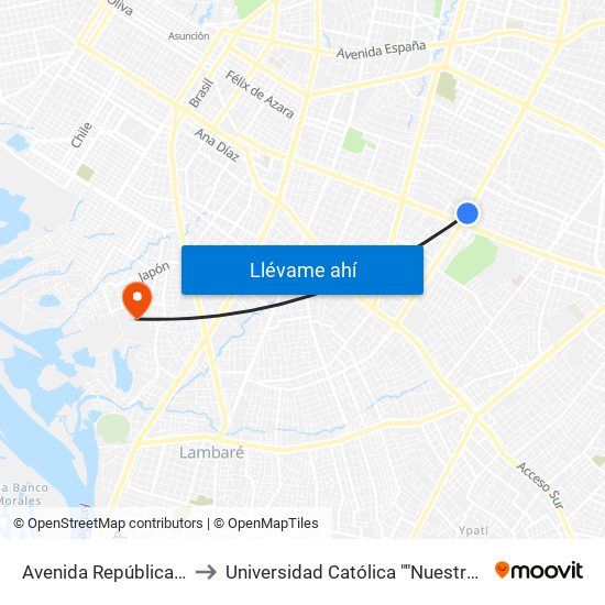 Avenida República Argentina, 1864 to Universidad Católica ""Nuestra Señora De La Asunción"" map