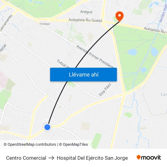 Centro Comercial to Hospital Del Ejército San Jorge map