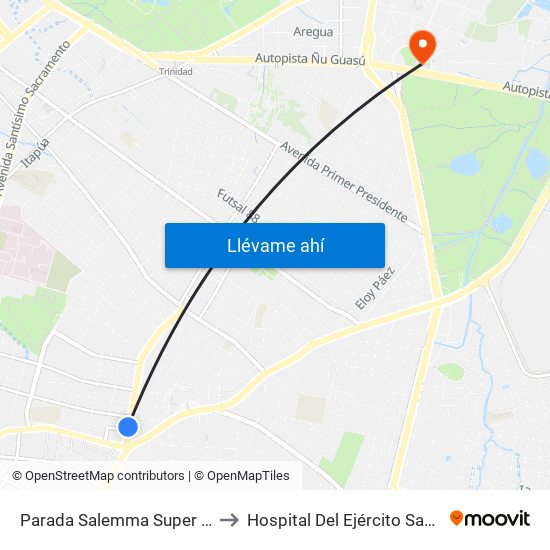 Parada Salemma Super Center to Hospital Del Ejército San Jorge map