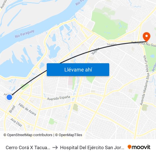 Cerro Corá X Tacuary to Hospital Del Ejército San Jorge map