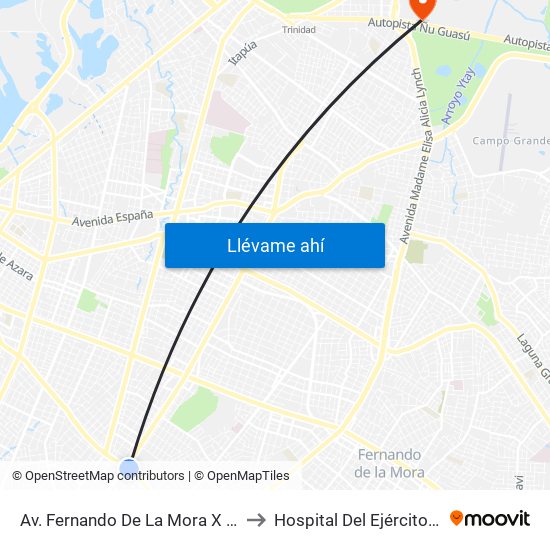 Av. Fernando De La Mora X Av. Argentina to Hospital Del Ejército San Jorge map