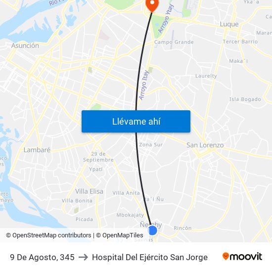 9 De Agosto, 345 to Hospital Del Ejército San Jorge map