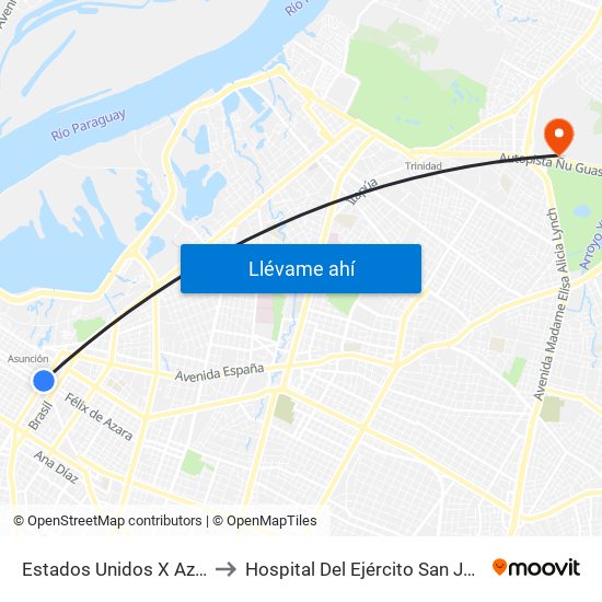 Estados Unidos X Azara to Hospital Del Ejército San Jorge map