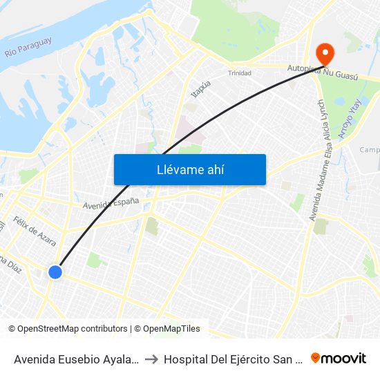 Avenida Eusebio Ayala, 995 to Hospital Del Ejército San Jorge map