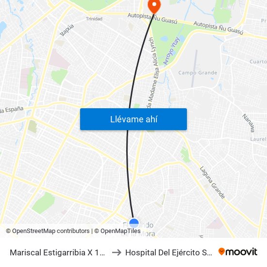 Mariscal Estigarribia X 10 De Julio to Hospital Del Ejército San Jorge map