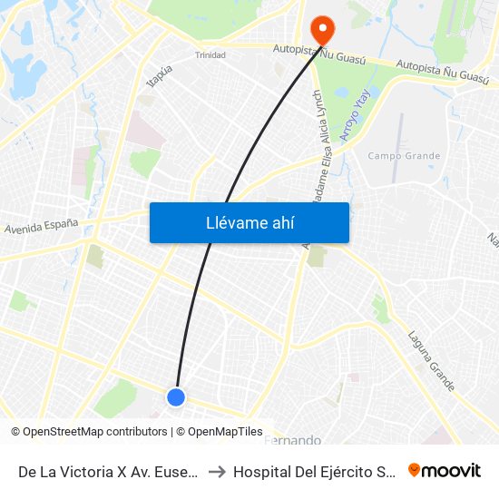 De La Victoria X Av. Eusebio Ayala to Hospital Del Ejército San Jorge map