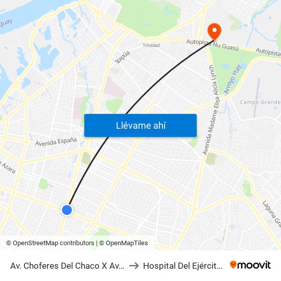 Av. Choferes Del Chaco X Av. Eusebio Ayala to Hospital Del Ejército San Jorge map