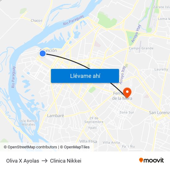 Oliva X Ayolas to Clinica Nikkei map