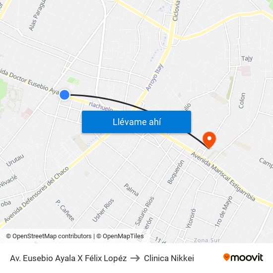 Av. Eusebio Ayala X Félix Lopéz to Clinica Nikkei map