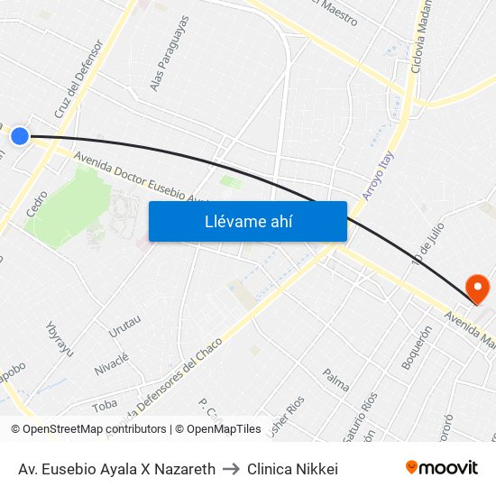 Av. Eusebio Ayala X Nazareth to Clinica Nikkei map