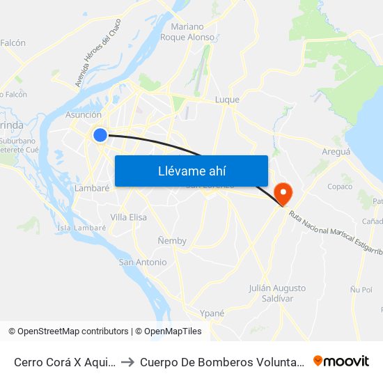 Cerro Corá X Aquino to Cuerpo De Bomberos Voluntarios map