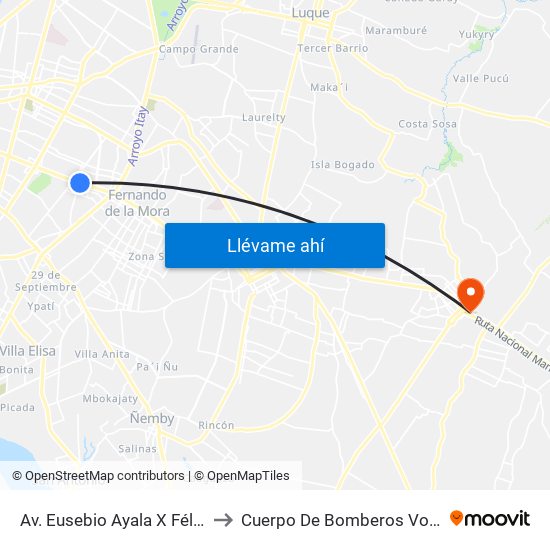 Av. Eusebio Ayala X Félix Lopéz to Cuerpo De Bomberos Voluntarios map