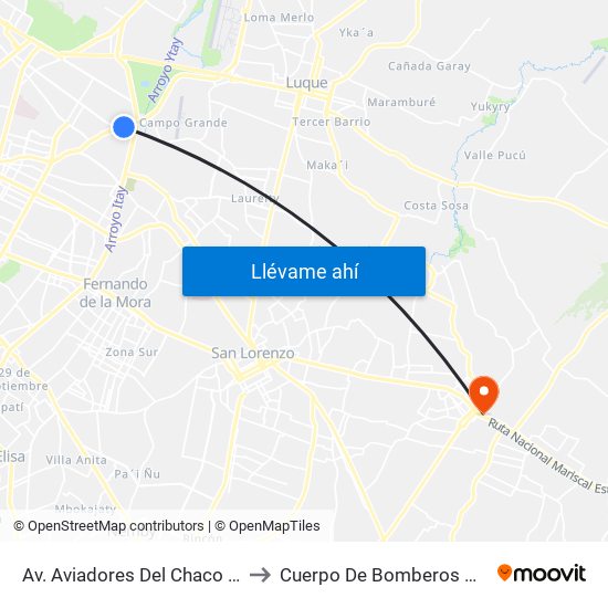 Av. Aviadores Del Chaco X Martínez to Cuerpo De Bomberos Voluntarios map