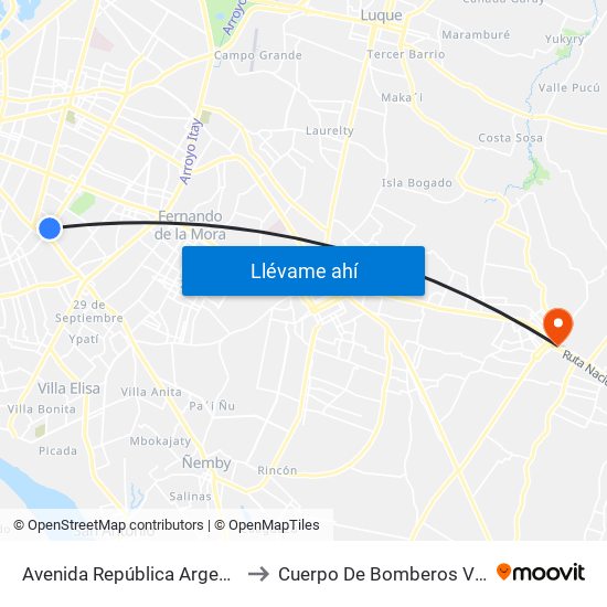 Avenida República Argentina, 3016 to Cuerpo De Bomberos Voluntarios map