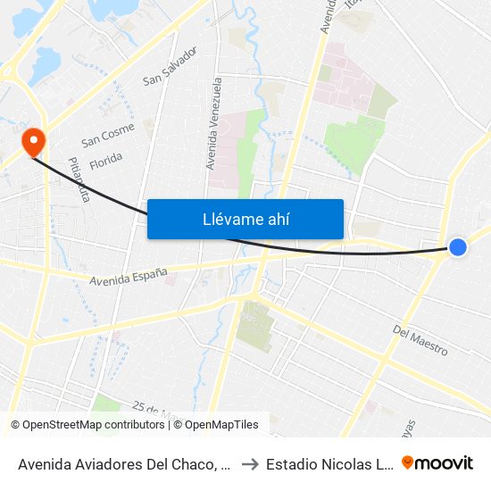 Avenida Aviadores Del Chaco, 1669 to Estadio Nicolas Leoz map