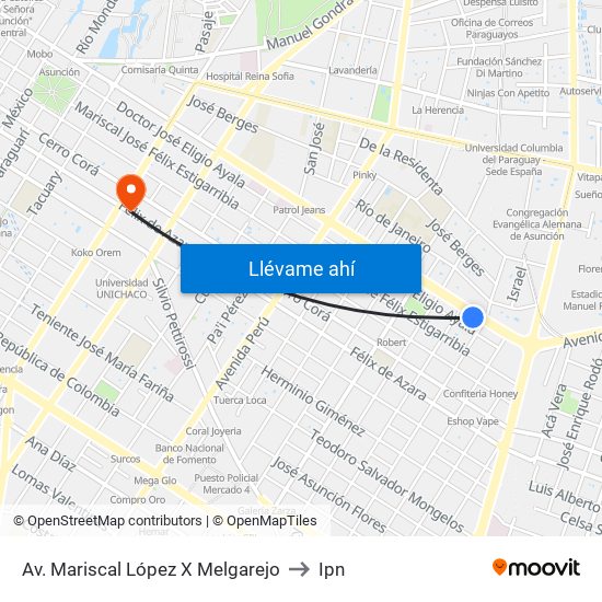 Av. Mariscal López X Melgarejo to Ipn map