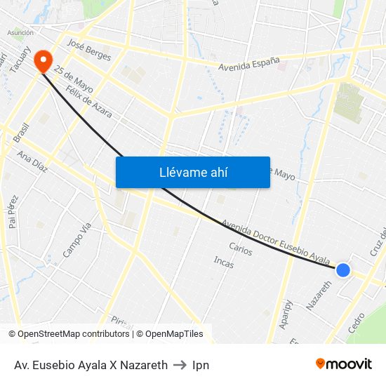 Av. Eusebio Ayala X Nazareth to Ipn map