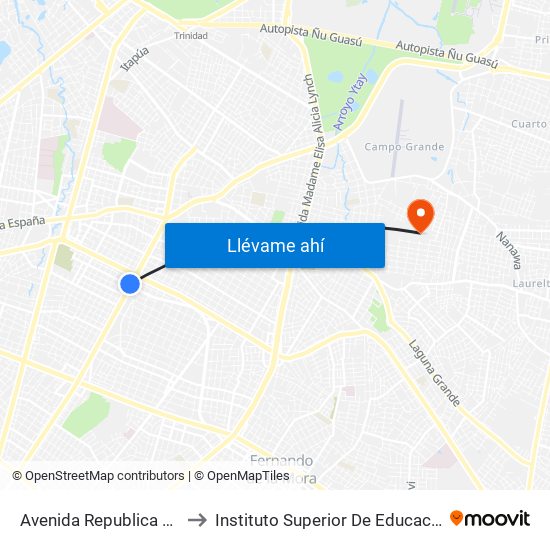 Avenida Republica Argentina, 201 to Instituto Superior De Educación Policial - Isepol map