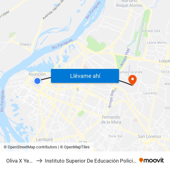 Oliva X Yegros to Instituto Superior De Educación Policial - Isepol map