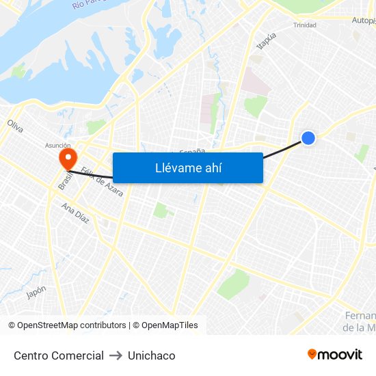 Centro Comercial to Unichaco map
