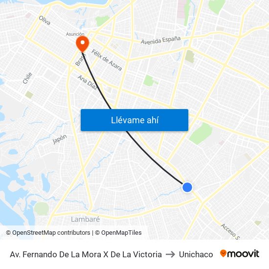 Av. Fernando De La Mora X De La Victoria to Unichaco map