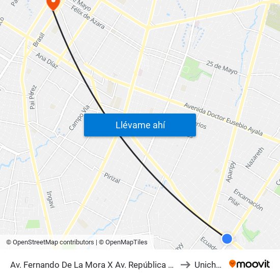 Av. Fernando De La Mora X Av. República Argentina to Unichaco map