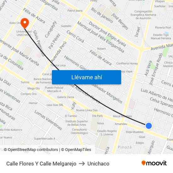 Calle Flores Y Calle Melgarejo to Unichaco map