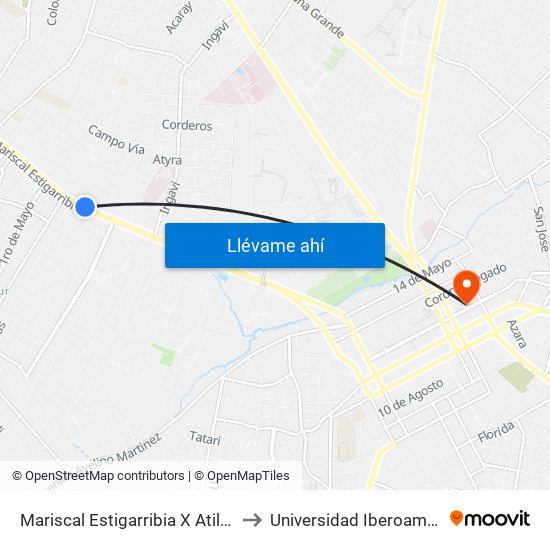 Mariscal Estigarribia X Atilio Galfre to Universidad Iberoamericana map