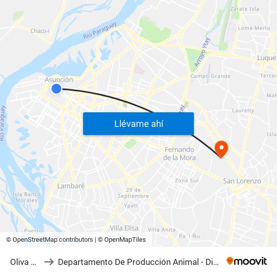 Oliva X Chile to Departamento De Producción Animal - División De Ganado Porcino map