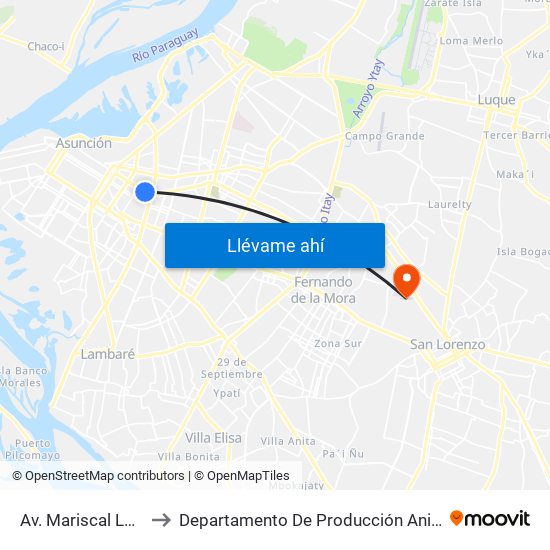 Av. Mariscal López X Melgarejo to Departamento De Producción Animal - División De Ganado Porcino map