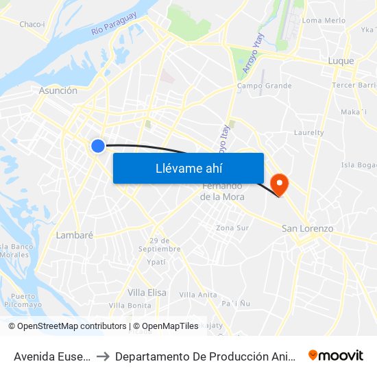 Avenida Eusebio Ayala, 803 to Departamento De Producción Animal - División De Ganado Porcino map