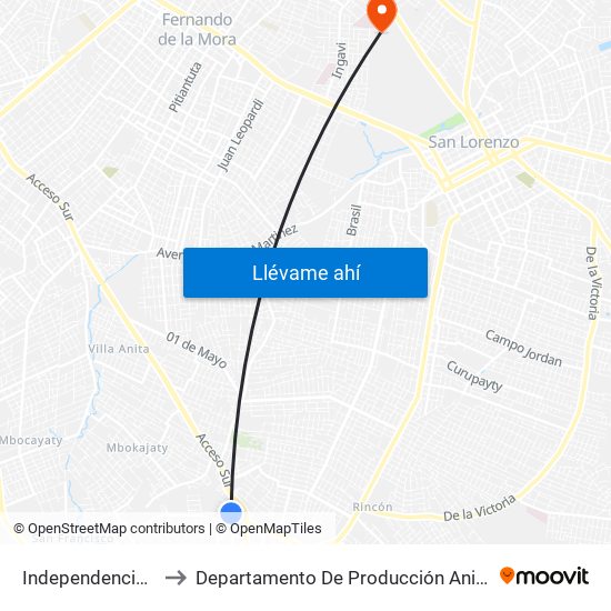 Independencia Nacional, 2196 to Departamento De Producción Animal - División De Ganado Porcino map