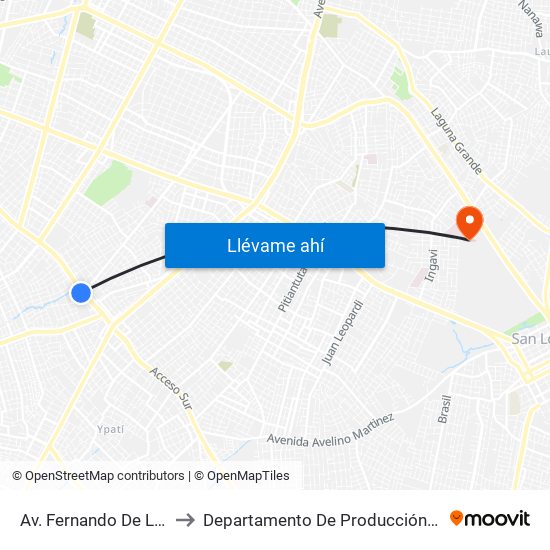 Av. Fernando De La Mora X De La Victoria to Departamento De Producción Animal - División De Ganado Porcino map