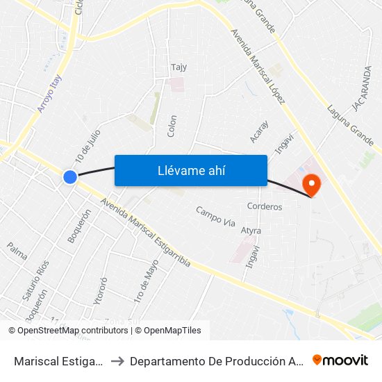 Mariscal Estigarribia X 10 De Julio to Departamento De Producción Animal - División De Ganado Porcino map