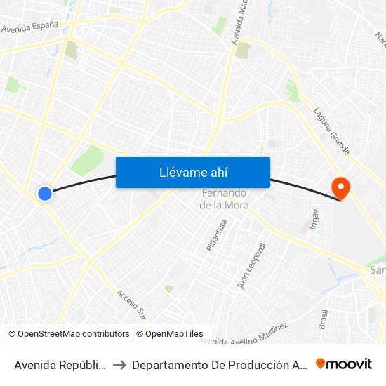 Avenida República Argentina, 3016 to Departamento De Producción Animal - División De Ganado Porcino map