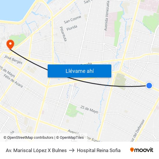 Av. Mariscal López X Bulnes to Hospital Reina Sofia map