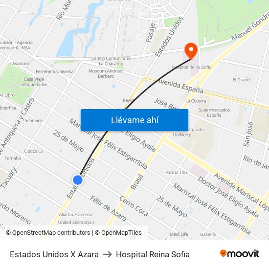 Estados Unidos X Azara to Hospital Reina Sofia map
