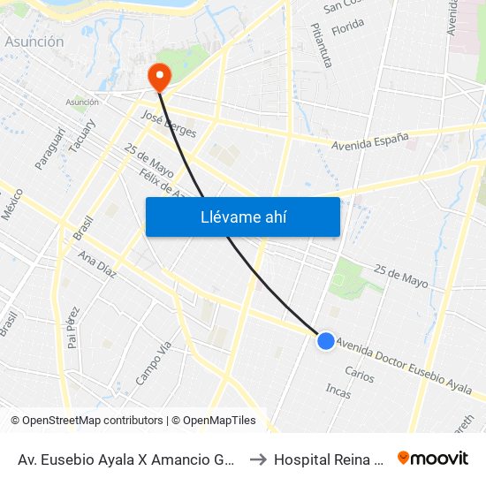 Av. Eusebio Ayala X Amancio González to Hospital Reina Sofia map