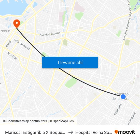 Mariscal Estigarribia X Boquerón to Hospital Reina Sofia map