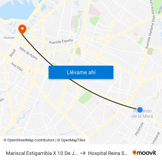 Mariscal Estigarribia X 10 De Julio to Hospital Reina Sofia map