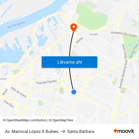 Av. Mariscal López X Bulnes to Santa Bárbara map
