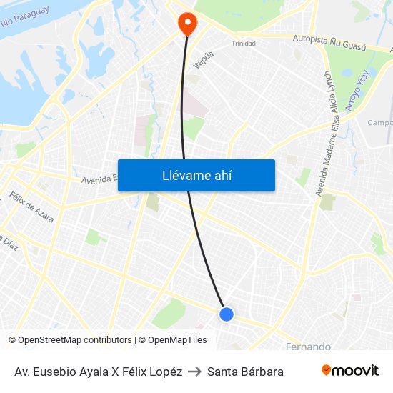 Av. Eusebio Ayala X Félix Lopéz to Santa Bárbara map