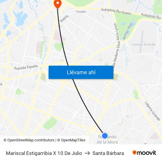 Mariscal Estigarribia X 10 De Julio to Santa Bárbara map